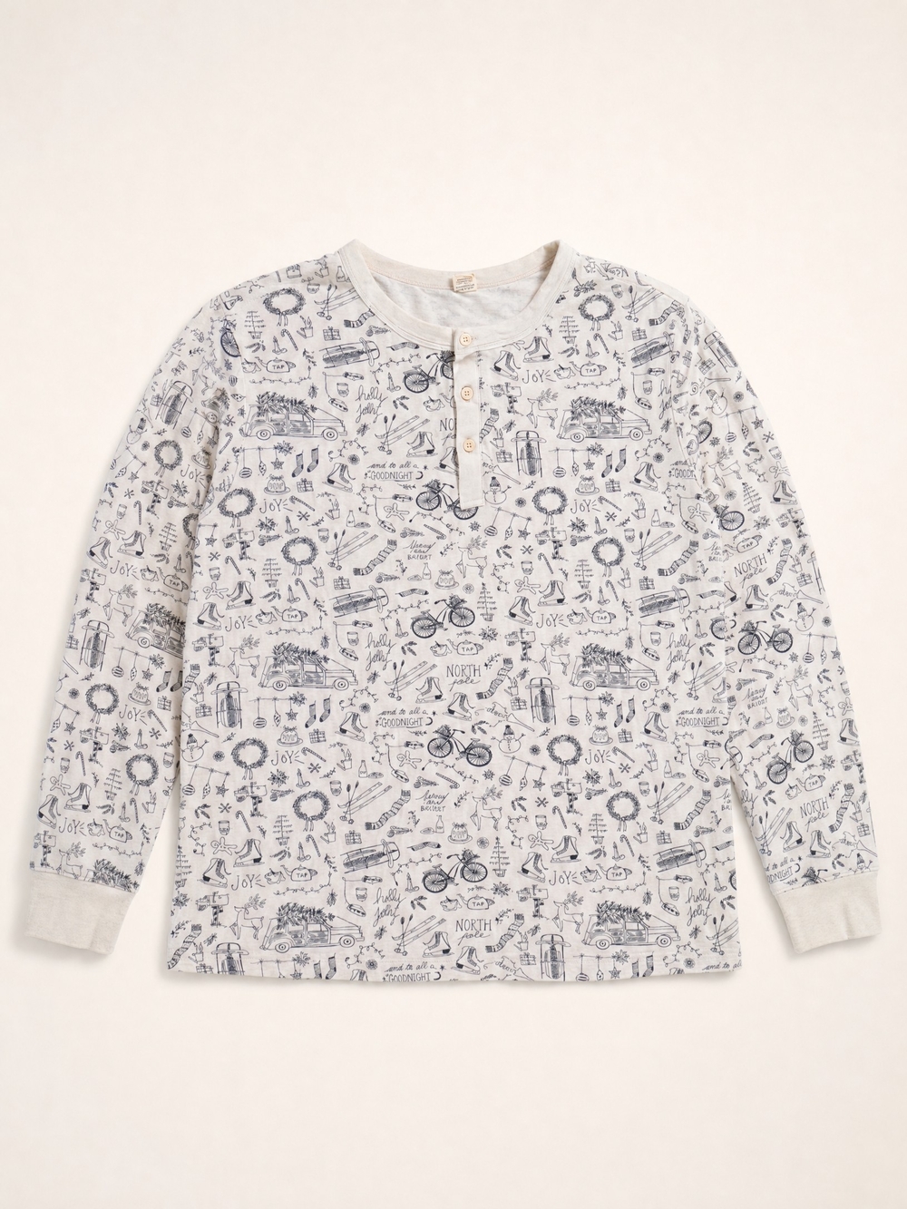 Goumi Long-Sleeve Off-White Christamas Pajama Top